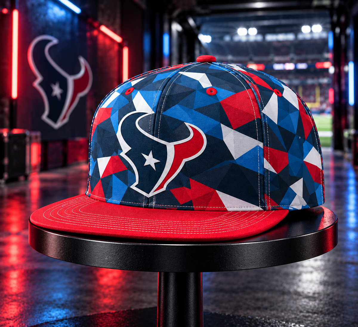 Houston Texans Cyber Geometric Camo Snapback Cap - Stadium Tunnel Neon View