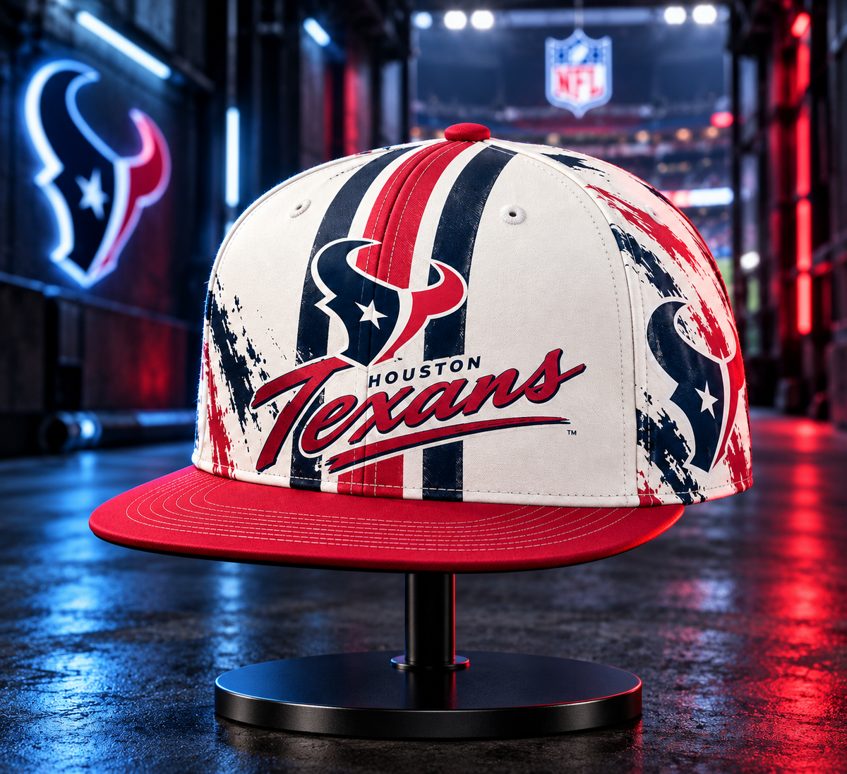 Houston Texans Retro Throwback Snapback Cap - Stadium Tunnel Neon View