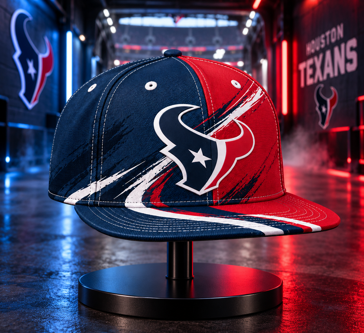 Houston Texans Dynamic Split Colorblock Snapback Cap - Stadium Tunnel Neon View