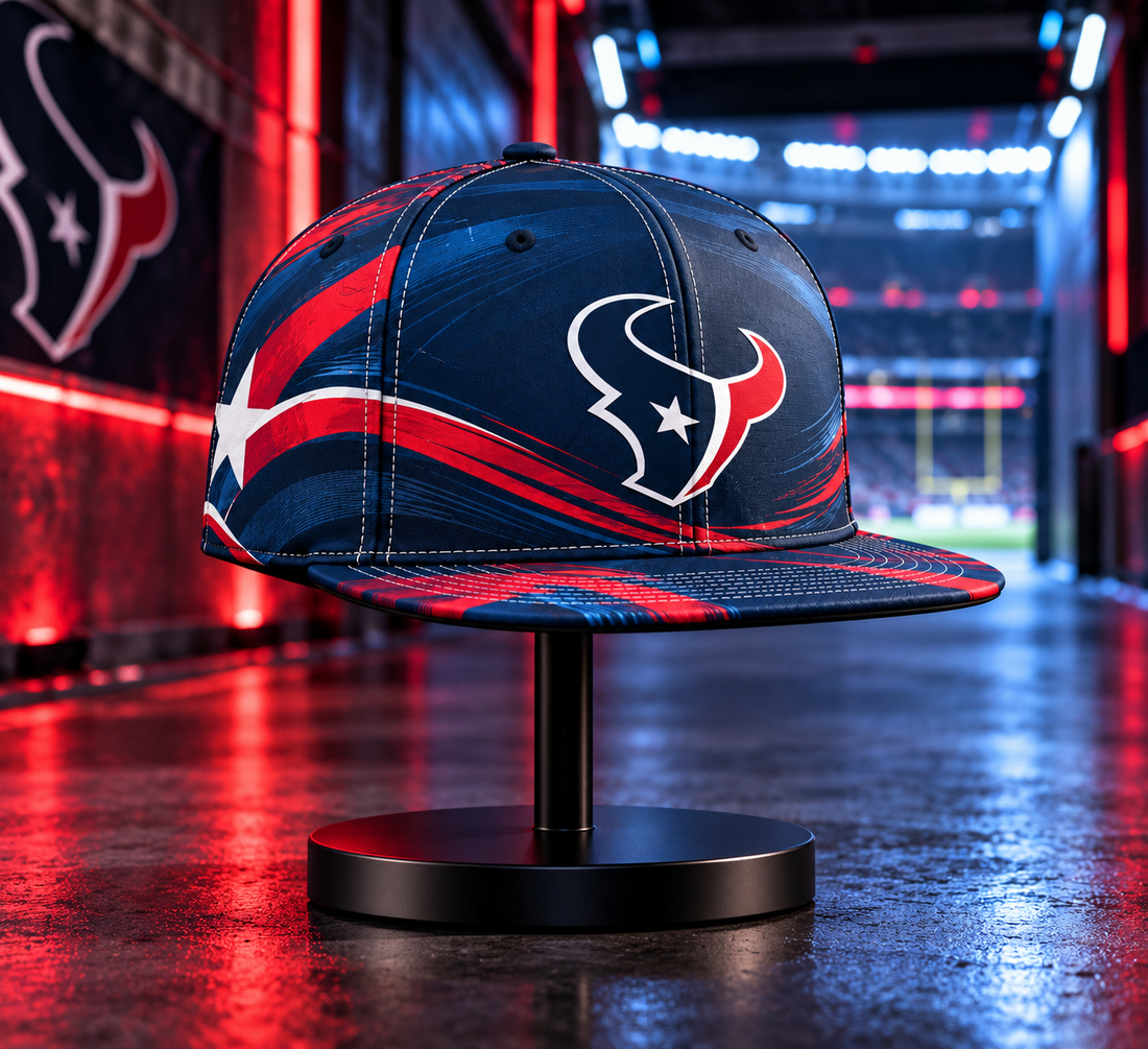 Houston Texans Minimalist Motion Wave Snapback Cap - Studio View