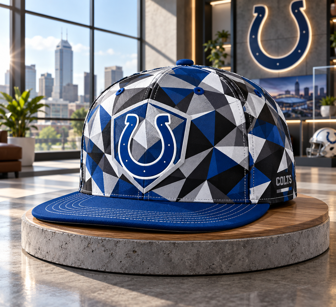 Indianapolis Colts Cyber Geometric Camo Snapback Cap - Studio View