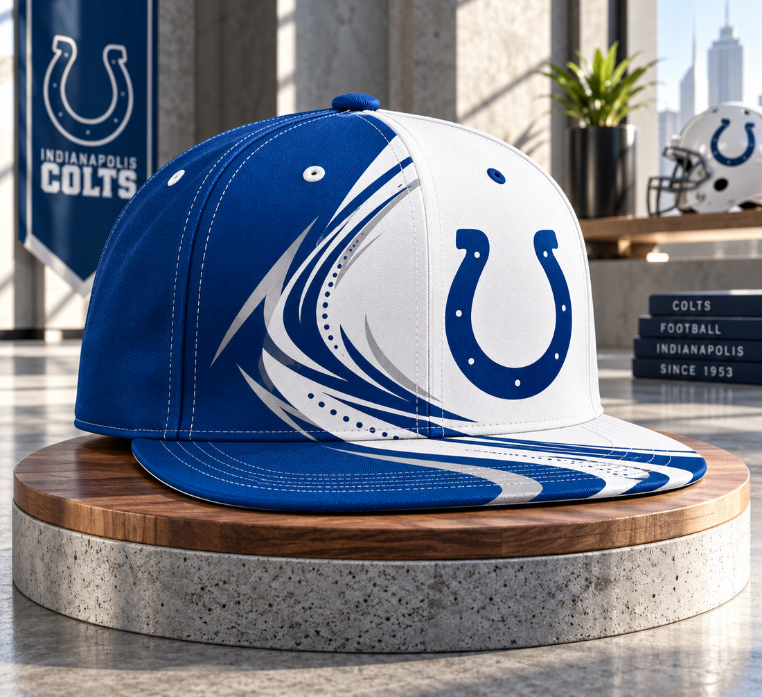 Indianapolis Colts Dynamic Split Colorblock Snapback Cap - Studio View