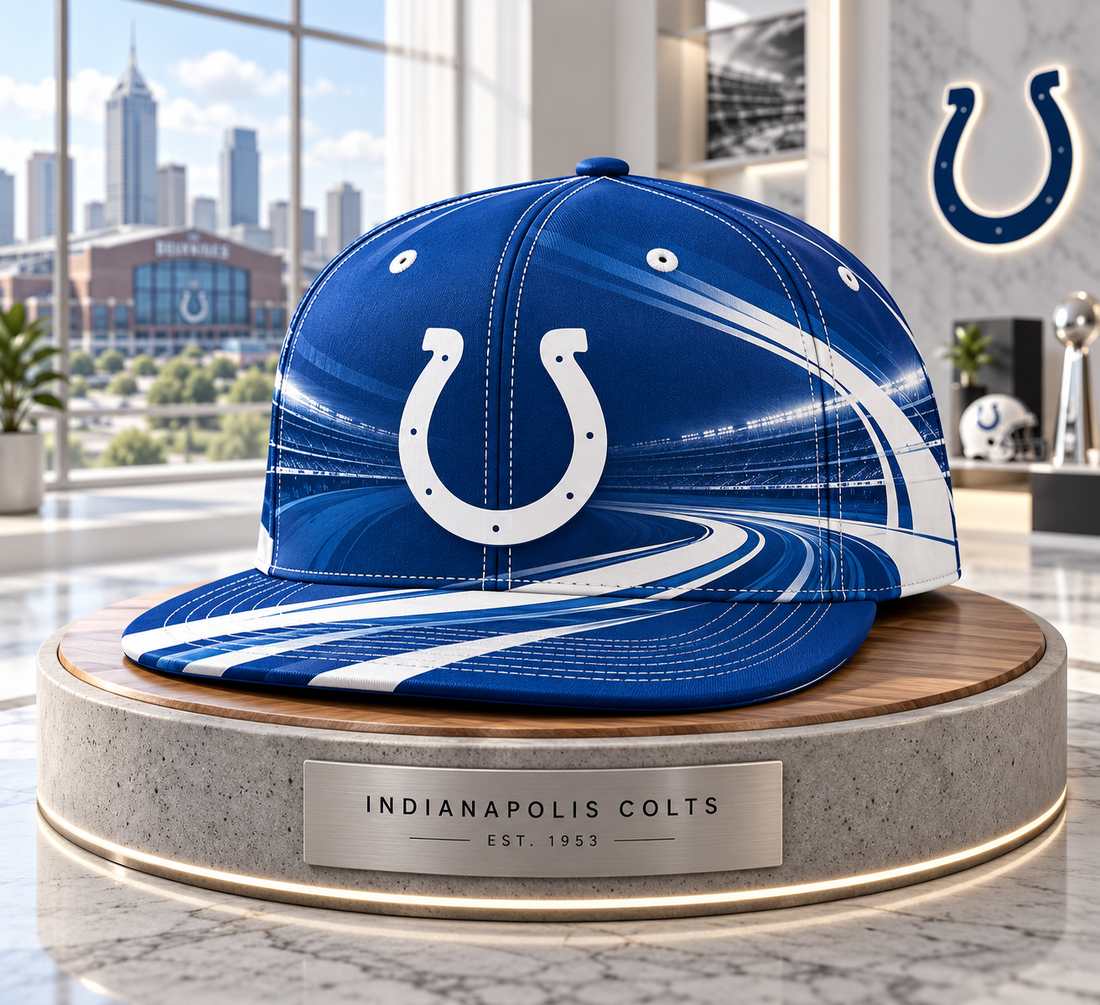 Indianapolis Colts Minimalist Motion Wave Snapback Cap - Studio View