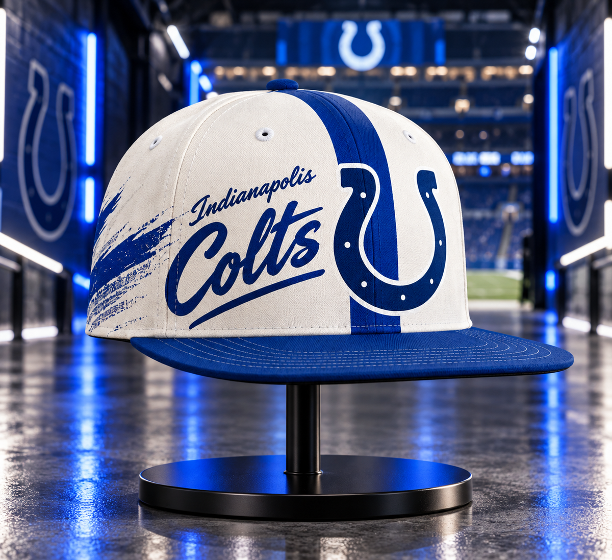 Indianapolis Colts Retro 90s Throwback Snapback Cap - Stadium Tunnel Neon View