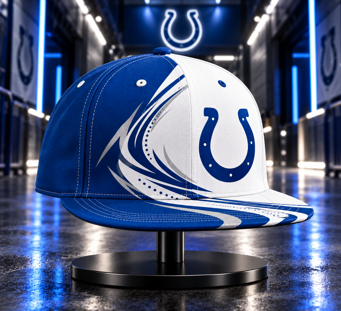 Indianapolis Colts Dynamic Split Colorblock Snapback Cap - Studio View
