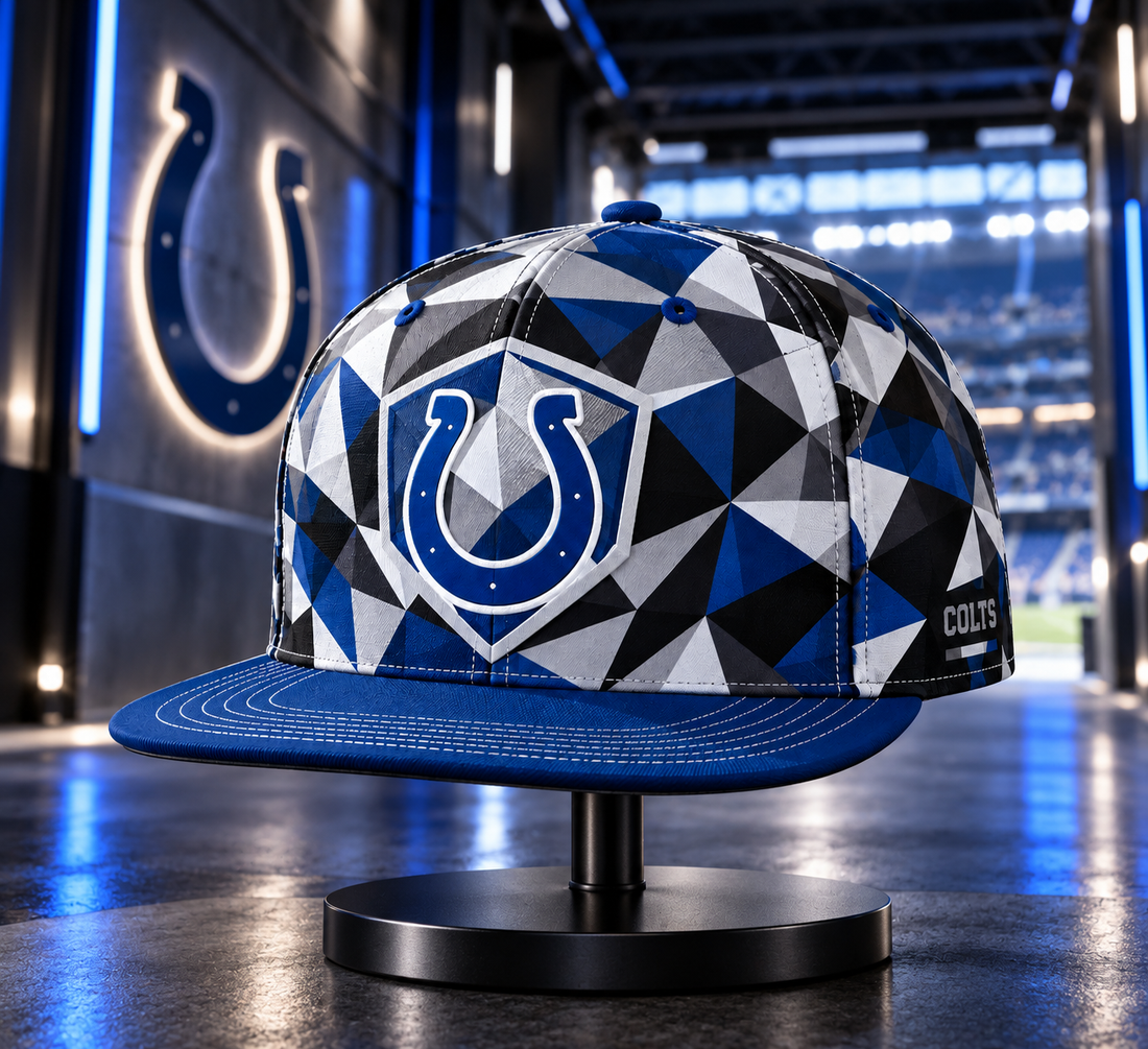 Indianapolis Colts Cyber Geometric Camo Snapback Cap - Studio View