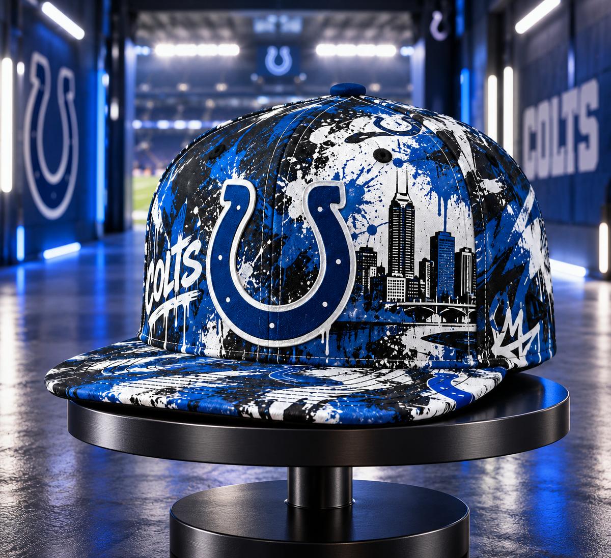 Indianapolis Colts Street Graffiti Splash Snapback Cap - Stadium Tunnel Neon View