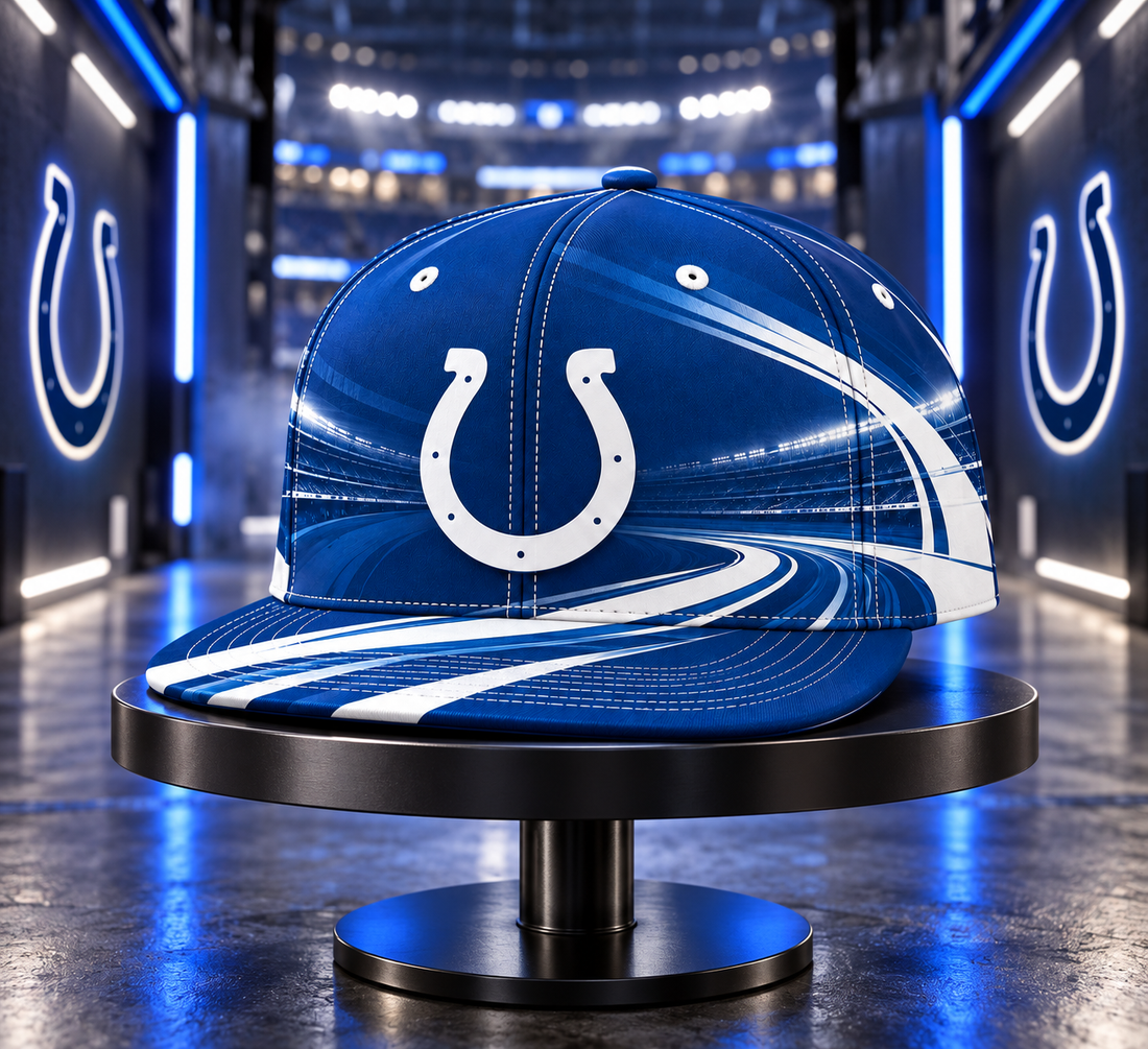 Indianapolis Colts Minimalist Motion Wave Snapback Cap - Studio View