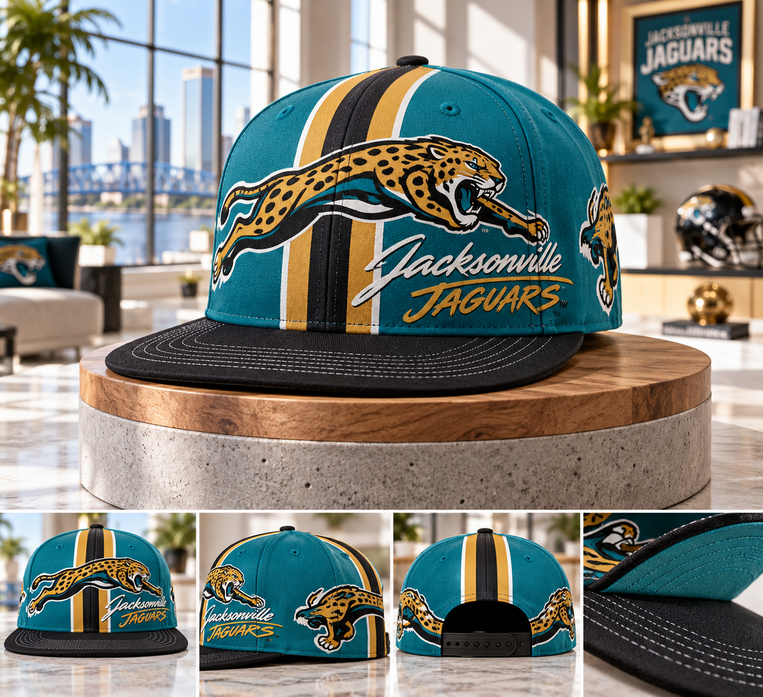 Jacksonville Jaguars Retro 90s Throwback Snapback Cap - Studio View