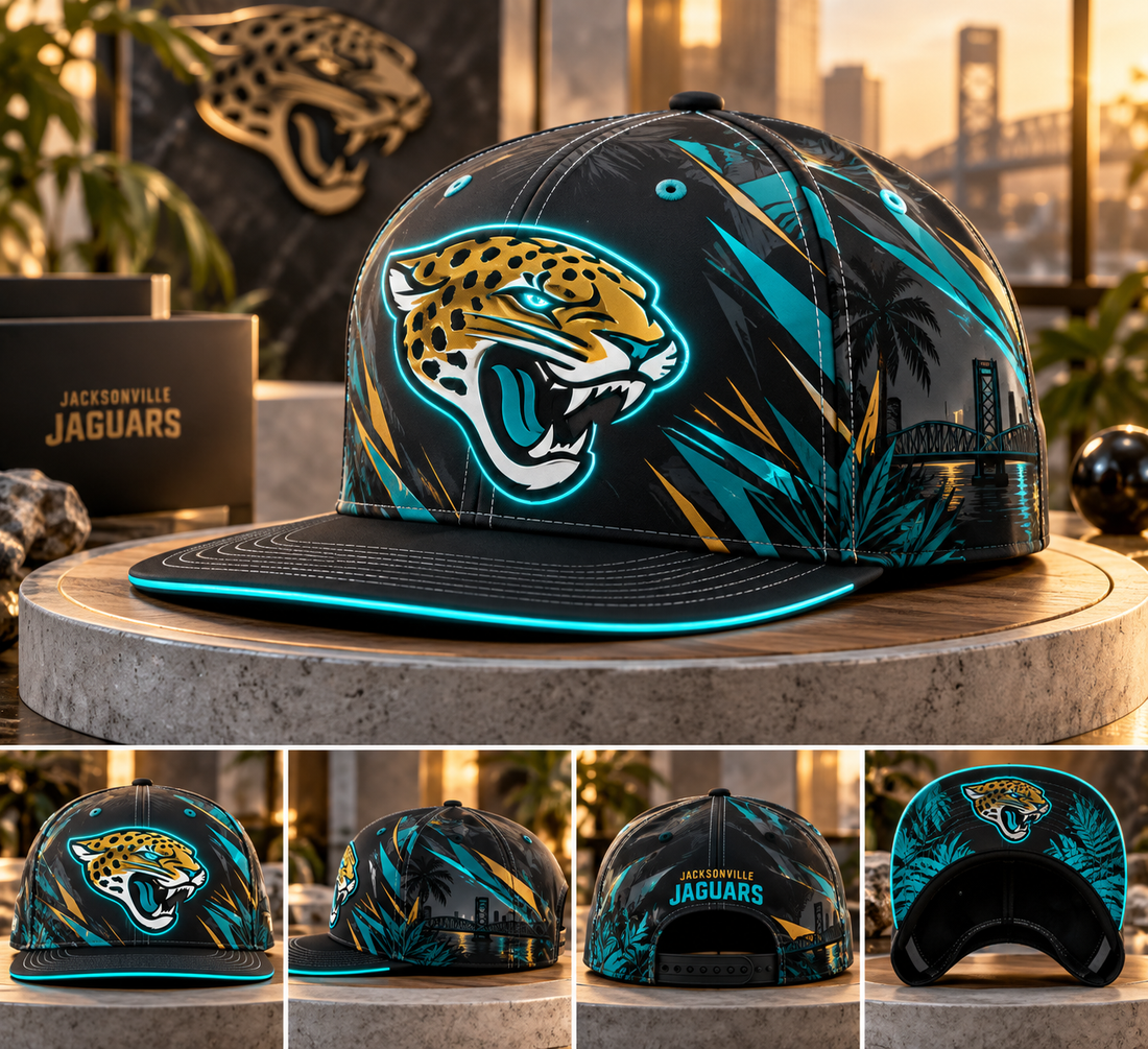 Jacksonville Jaguars Stealth Shadow Neon Snapback Cap - Studio View