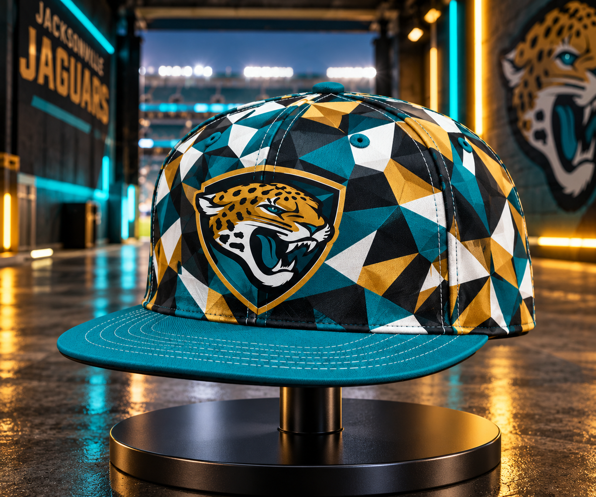 Jacksonville Jaguars Cyber Geometric Camo Snapback Cap - Stadium Tunnel Neon View