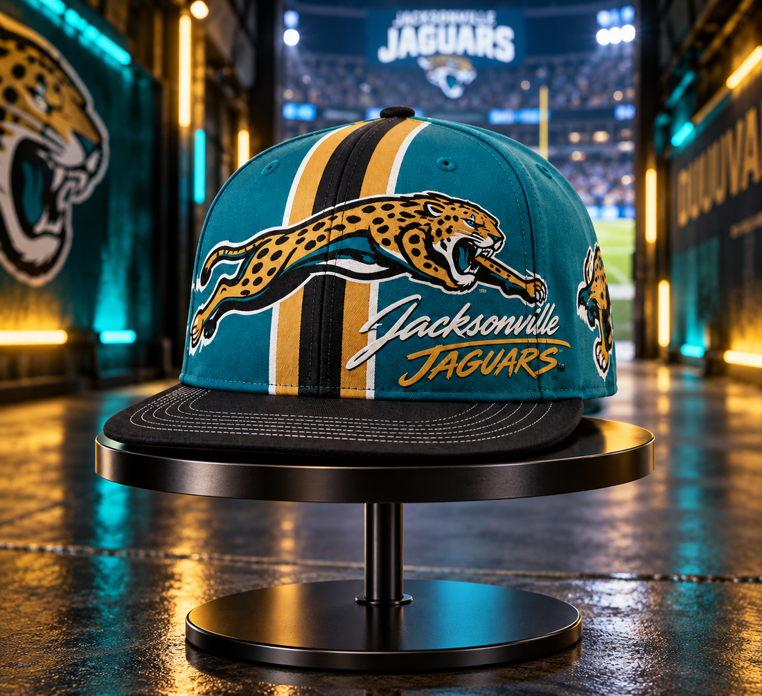 Jacksonville Jaguars Retro 90s Throwback Snapback Cap - Studio View