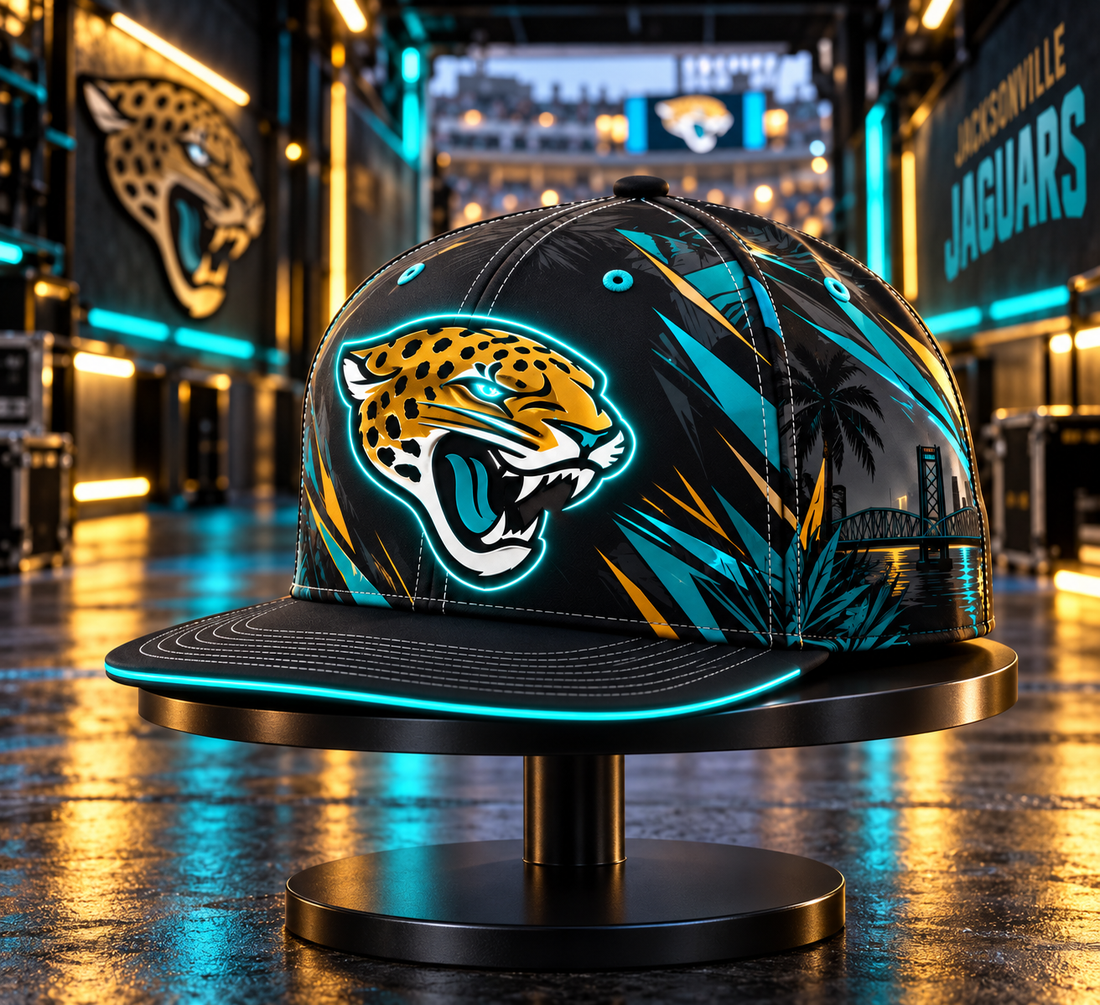 Jacksonville Jaguars Stealth Shadow Neon Snapback Cap - Studio View