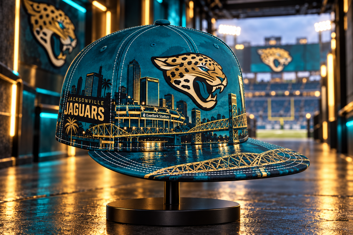 Jacksonville Jaguars City Skyline Snapback Cap - Stadium Tunnel Neon View