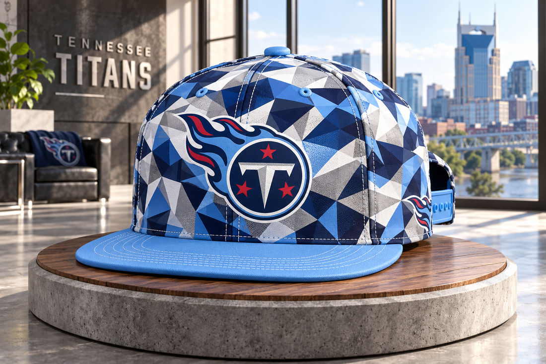 Tennessee Titans Cyber Geometric Camo Snapback Cap - Studio View