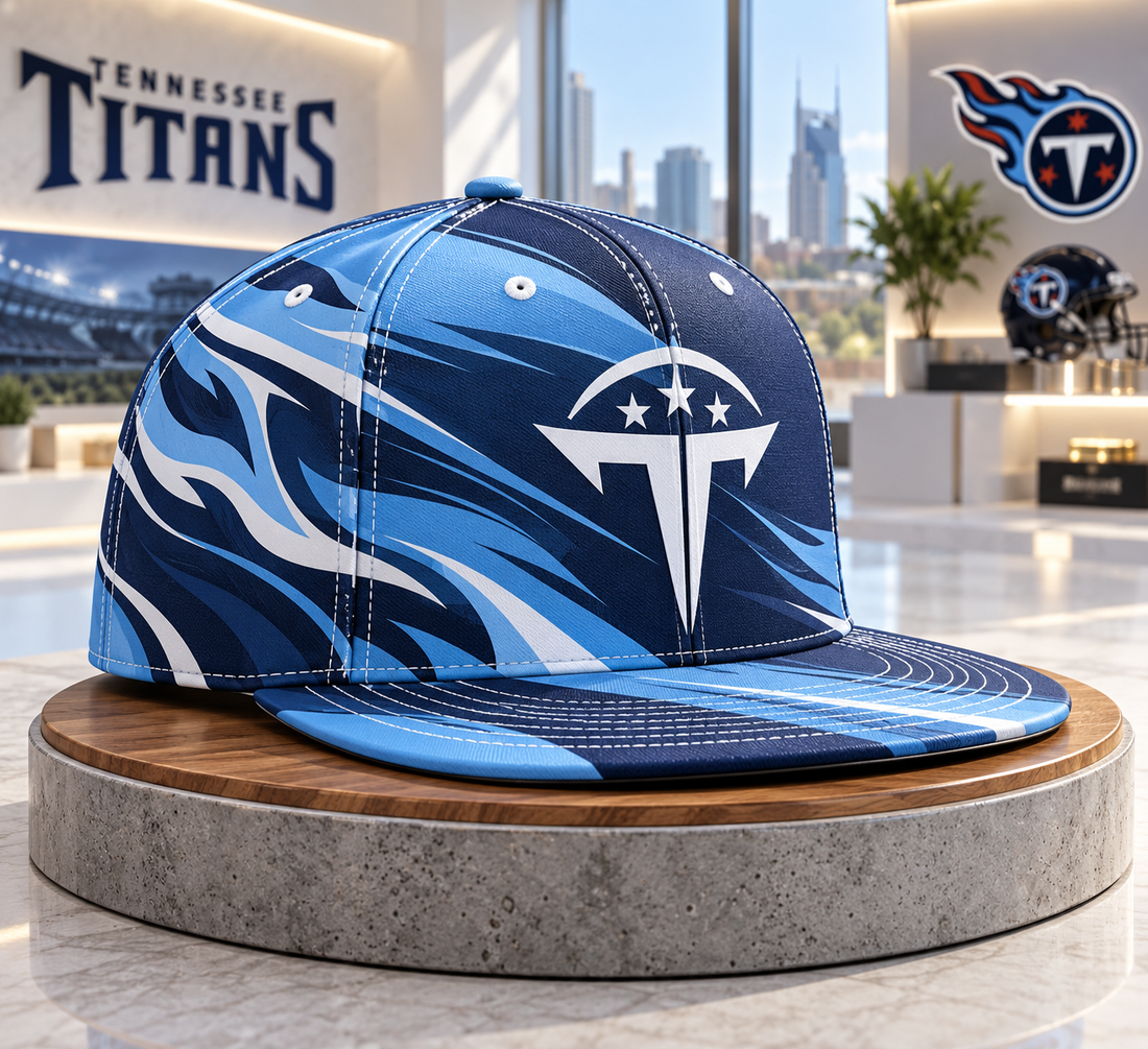 Tennessee Titans Minimalist Motion Wave Snapback Cap - Studio View