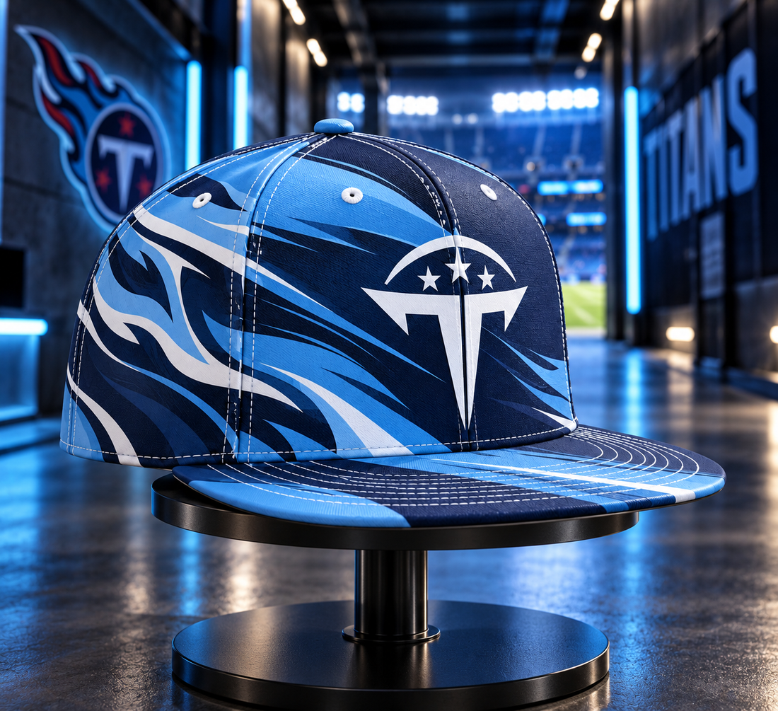 Tennessee Titans Minimalist Motion Wave Snapback Cap - Studio View