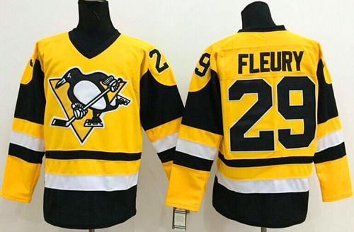 Andre Fleury Pittsburgh Penguins yellow Throwback jersey