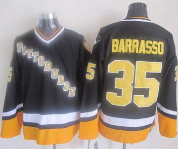 Tom Barrasso Pittsburgh Penguins black-yellow Throwback jersey