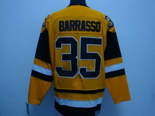 Tom Barrasso Pittsburgh Penguins yellow jersey