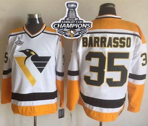 Tom Barrasso Pittsburgh Penguins white-yellow Throwback jersey