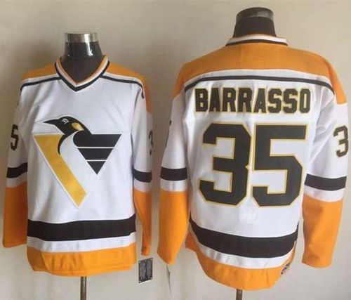 Tom Barrasso Pittsburgh Penguins white-yellow Throwback jersey