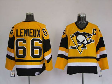 Mario Lemieux Pittsburgh Penguins yellow jersey