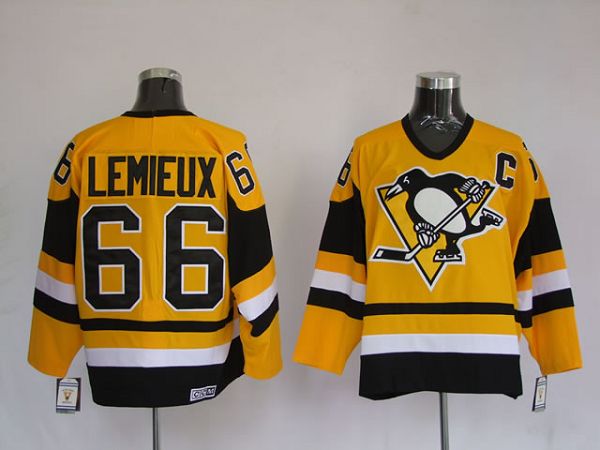 Mario Lemieux Pittsburgh Penguins yellow jersey
