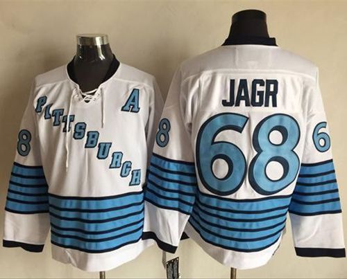 Jaromir Jagr White-Light Pittsburgh Penguins blue Throwback jersey