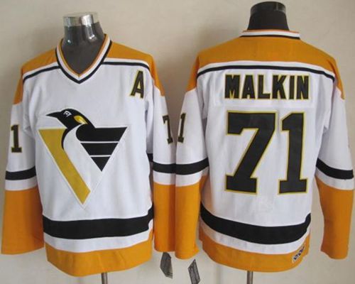 Evgeni Malkin Pittsburgh Penguins white-yellow Throwback jersey