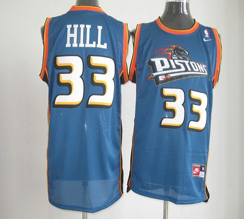 Hill Detroit Pistons blue Throwback jersey