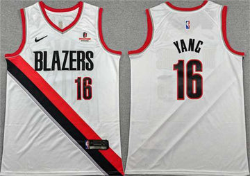 Yang Hansen Portland Trail Blazers white jersey