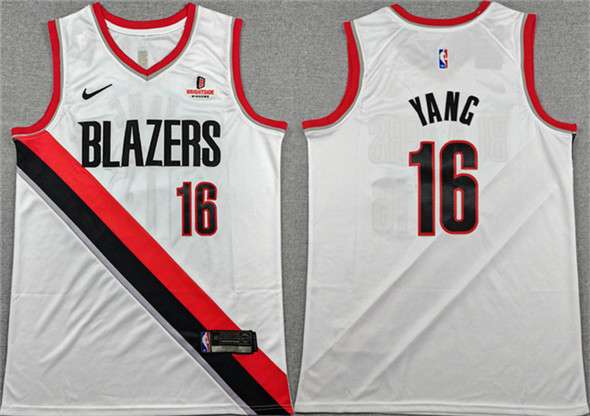 Yang Hansen Portland Trail Blazers white jersey
