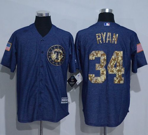 Nolan Ryan Denim Texas Rangers blue Salute To Service jersey