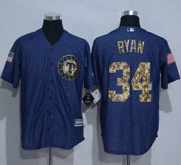 Nolan Ryan Denim Texas Rangers blue Salute To Service jersey