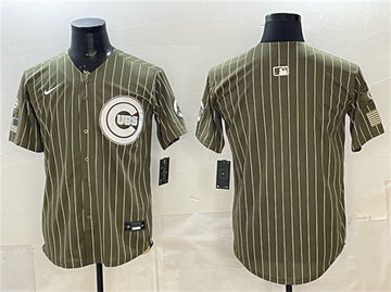 Blank Pinstripe Chicago Cubs olive Salute To Service jersey