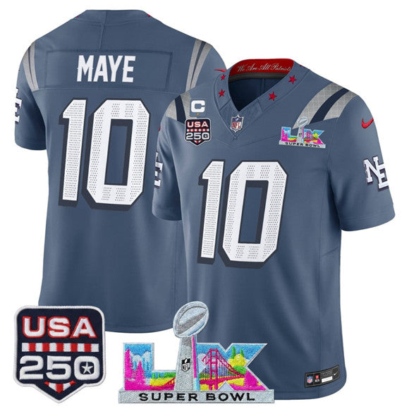 Drake Maye Storm New England Patriots blue Vapor jersey