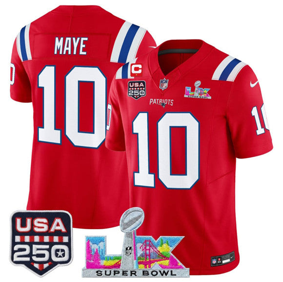 Drake Maye New England Patriots red Vapor jersey