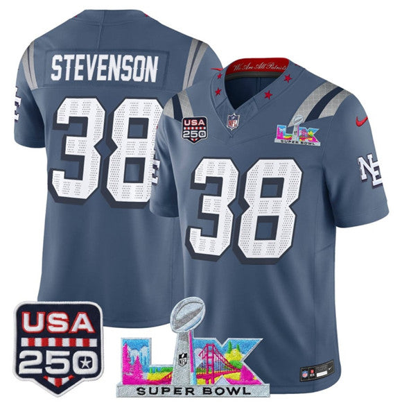 Rhamondre Stevenson Storm New England Patriots blue Vapor jersey