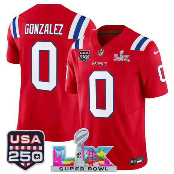 Christian Gonzalez New England Patriots red Vapor jersey