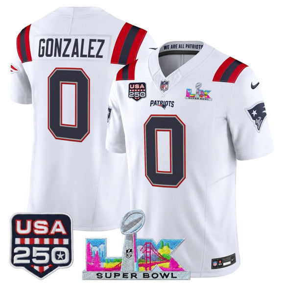 Christian Gonzalez New England Patriots white Vapor jersey