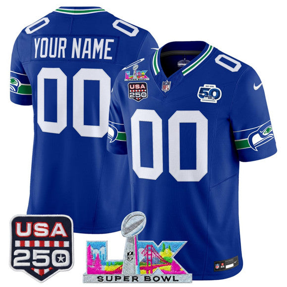 Custom Seattle Seahawks royal Vapor jersey