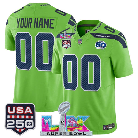Custom Seattle Seahawks green Vapor jersey
