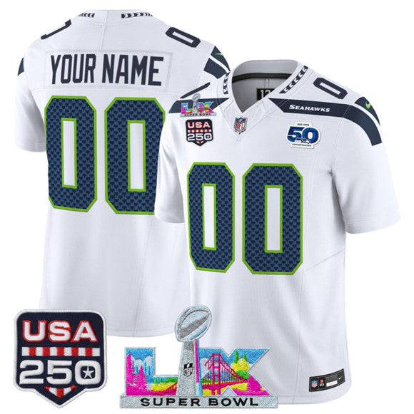 Custom Seattle Seahawks white Vapor jersey