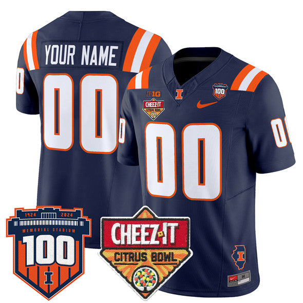 Custom Illinois Fighting Illini navy Vapor jersey