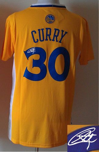 Autographed Warriors gold jersey
