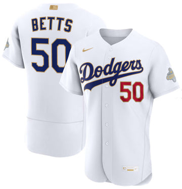 Mookie Betts Los Angeles Dodgers white Gold Collection jersey