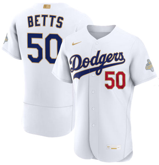 Mookie Betts Los Angeles Dodgers white Gold Collection jersey