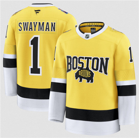Jeremy Swayman Boston Bruins gold Stadium Series jersey