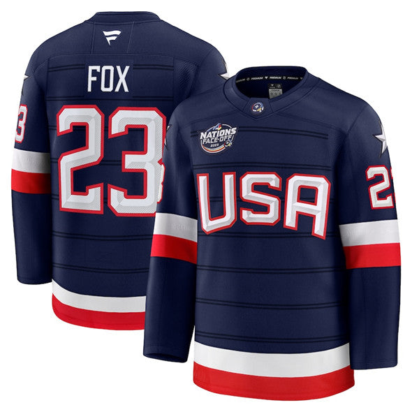 Adam Fox Team USA Hockey navy jersey
